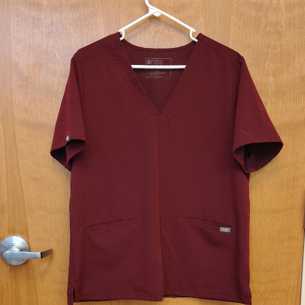 Figs Women's Wine V-Neck Scrub Shirt
